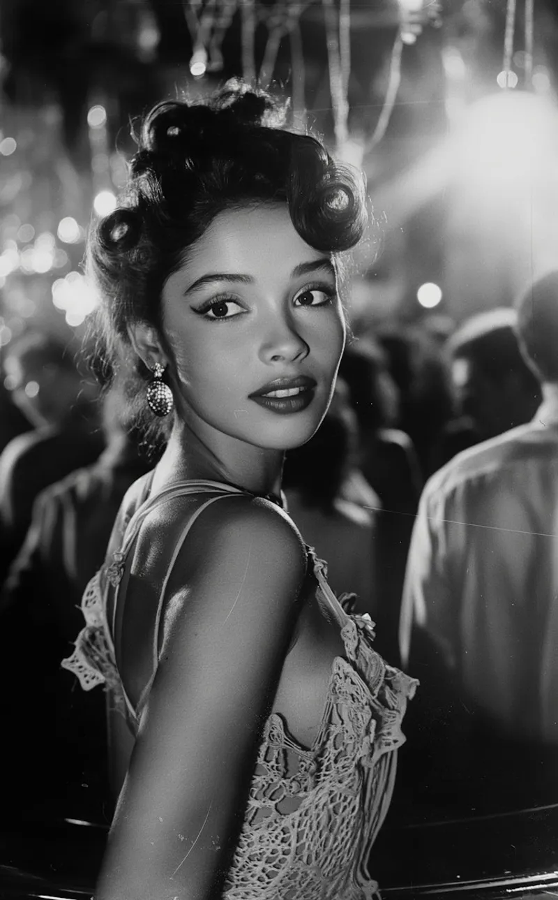 Black and white portrait at a glamorous event