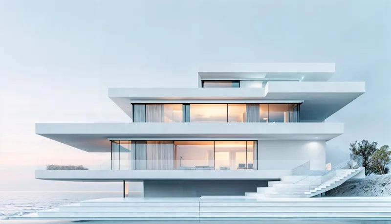 Geometric white villa by the sea