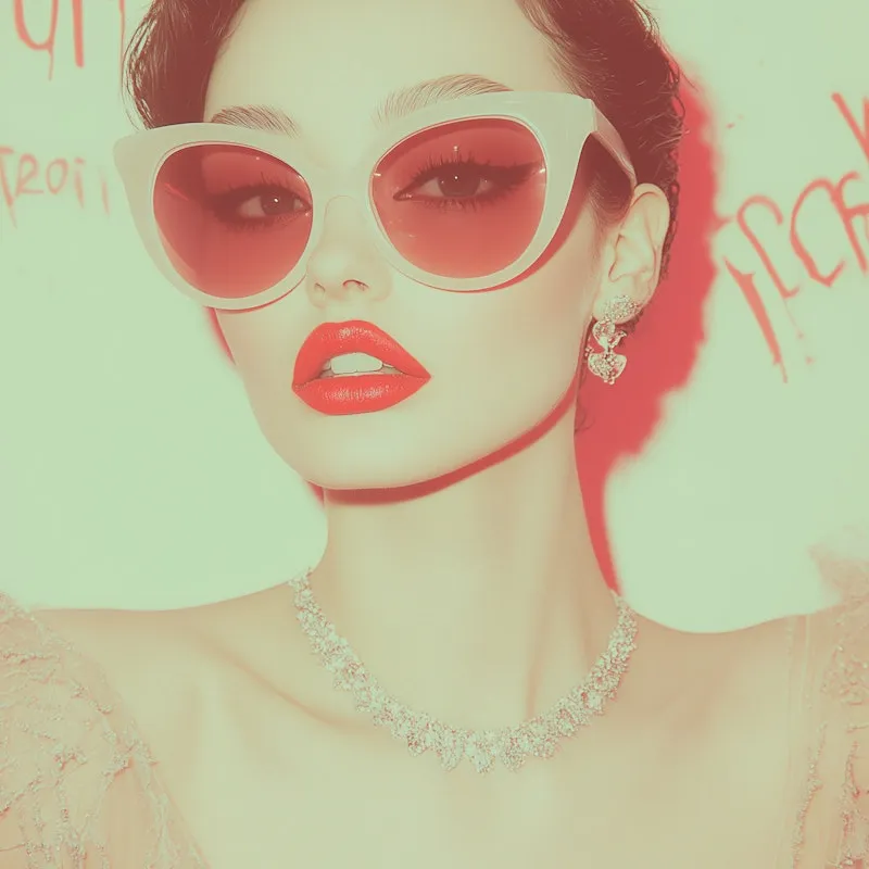 Retro-style model in oversized sunglasses