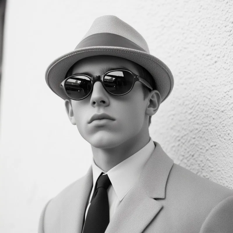 Stylish man in sunglasses and dark overcoat